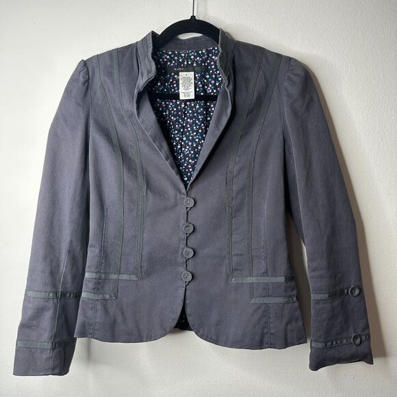 Marc Jacobs Slate Navy Fitted Button Blazer Floral Lining Mandarin Collar 4 - Picture 13 of 13